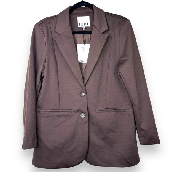 ICHI NWT Java Brown IHKATE SUS Oversized Button Loose Fit Blazer Medium - Picture 2 of 10